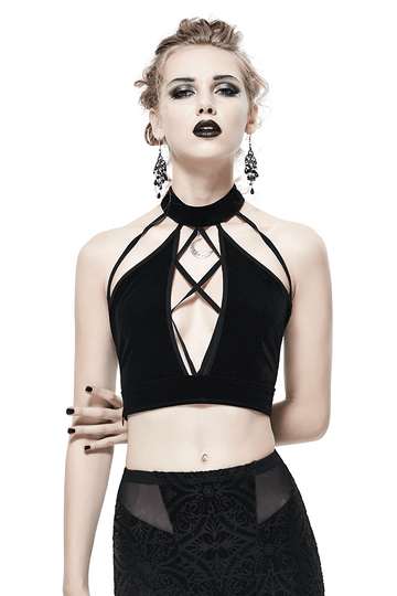 Stylish Black Women's Cross-Front Neck Crop Top